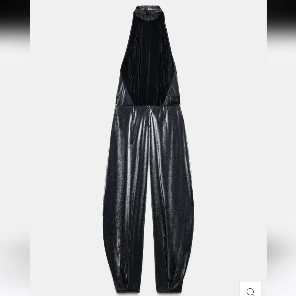 Zara Balloon Metallic Silver Gray Jumpsuit Size M